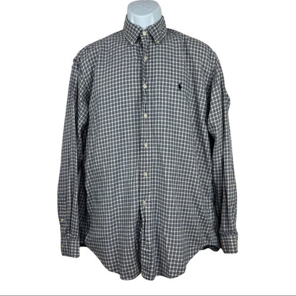 Ralph Lauren Men Casual Shirt Plaid Blue White Sz 15 1/2 34/35